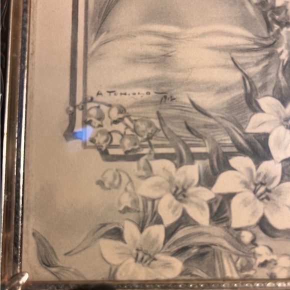 Sold! Vintage A. Toniolo Art Deco Atyle Art Print in Vintage Brass Ornate Frame - Picture 4 of 8